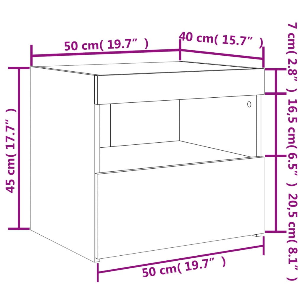 vidaXL Comodini con Luci LED 2pz Bianchi 50x40x45 cm