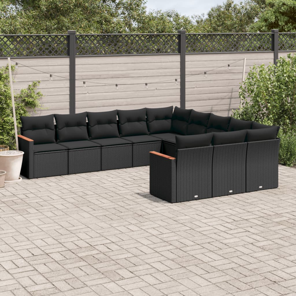 vidaXL Set Divani da Giardino 11 pz con Cuscini in Polyrattan Nero