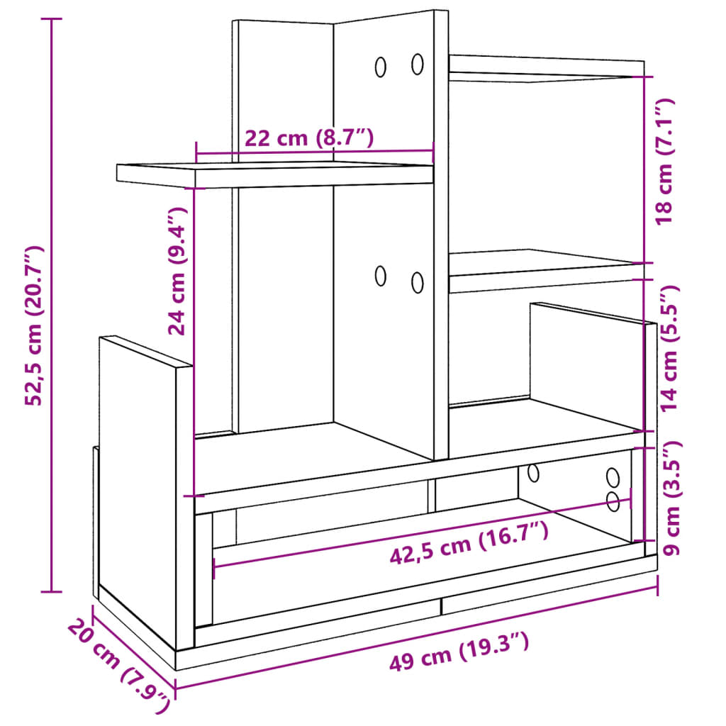 vidaXL Organizer per la Scrivania Nero 49x20x52,5 cm in Multistrato