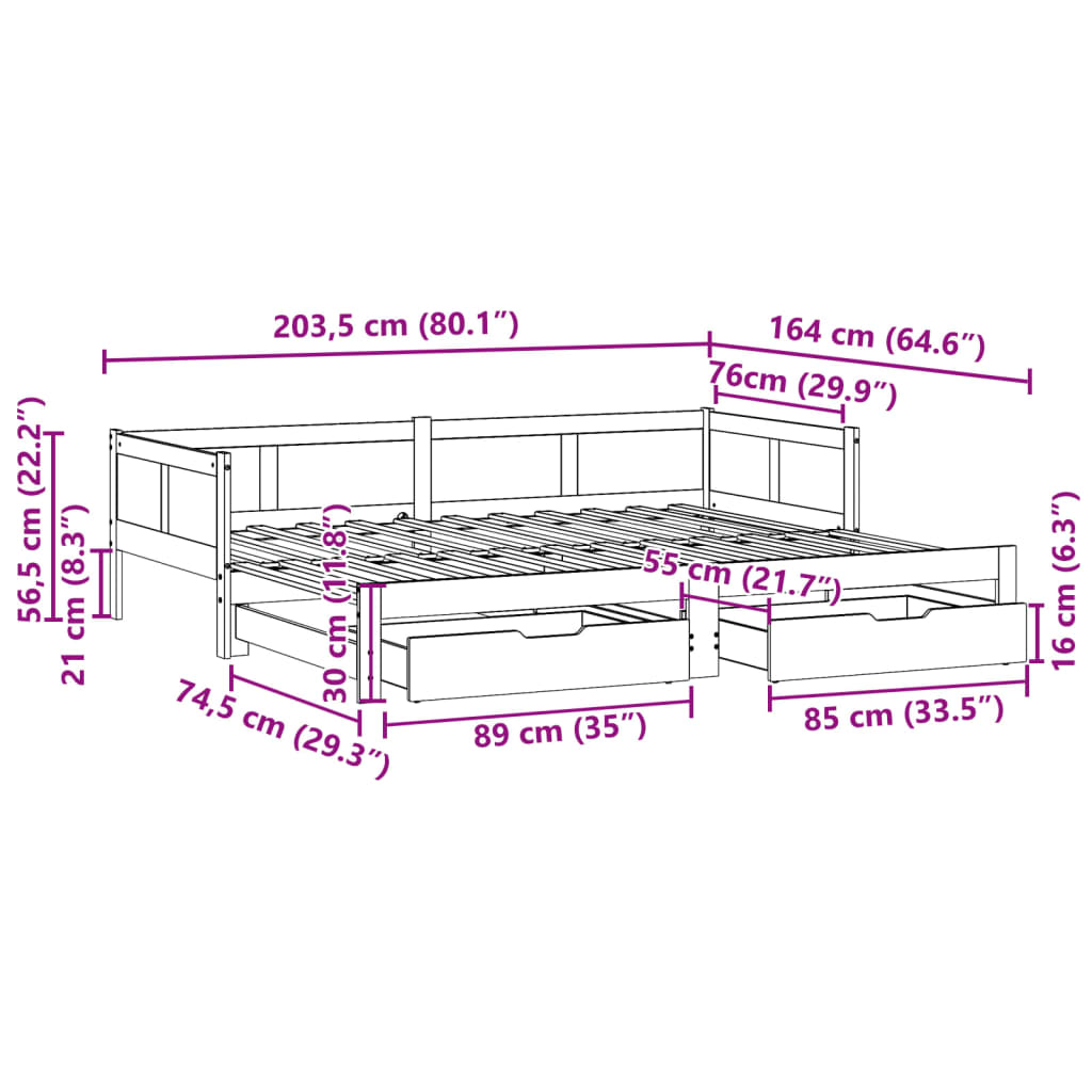 vidaXL Divano Letto Estraibile con Cassetti senza Materasso 80x200 cm