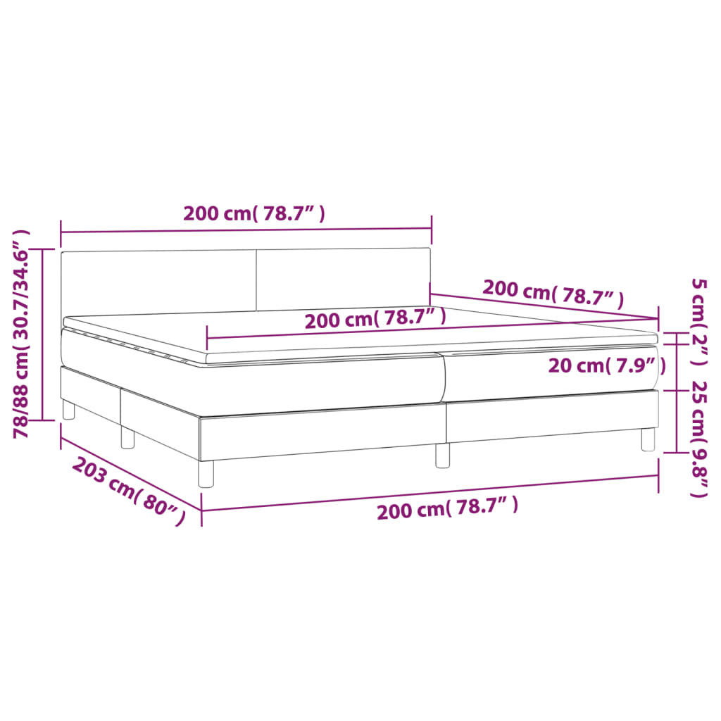 vidaXL Letto a Molle Materasso e LED Marronescuro 200x200cm in Tessuto