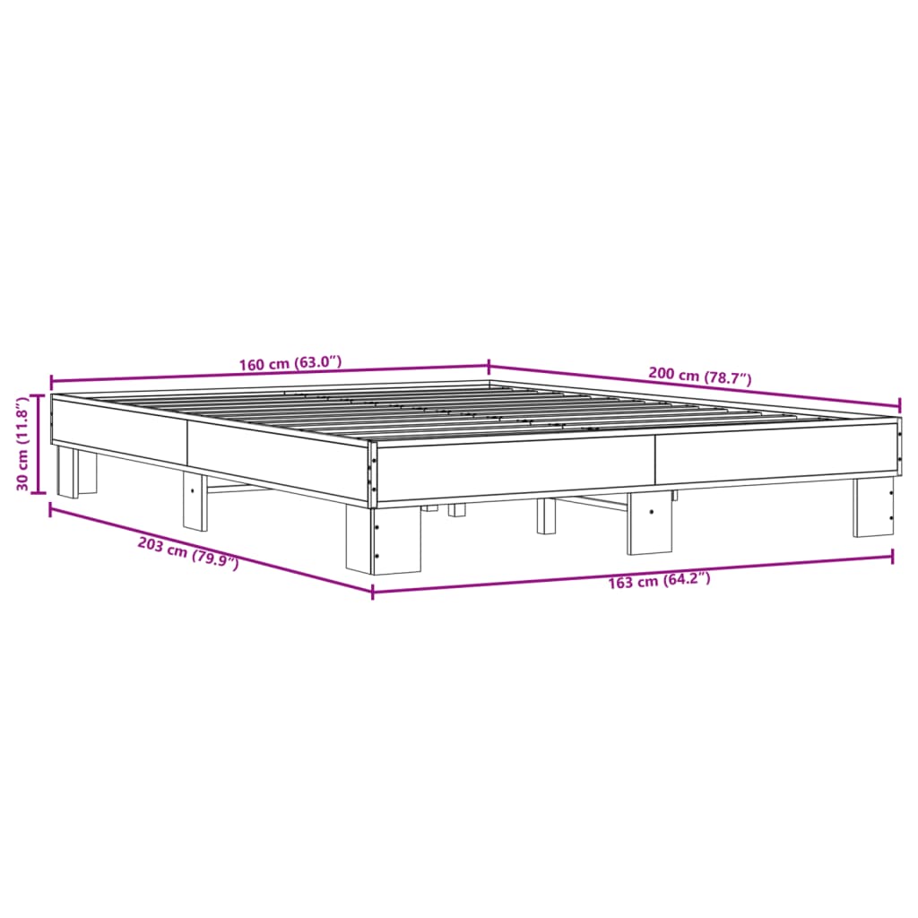 vidaXL Giroletto Rovere Fumo 160x200 cm in Legno Multistrato Metallo