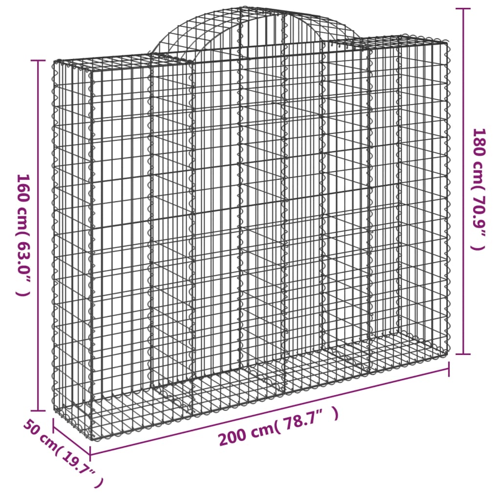 vidaXL Cesti Gabbioni ad Arco 6 pz 200x50x160/180 cm Ferro Zincato