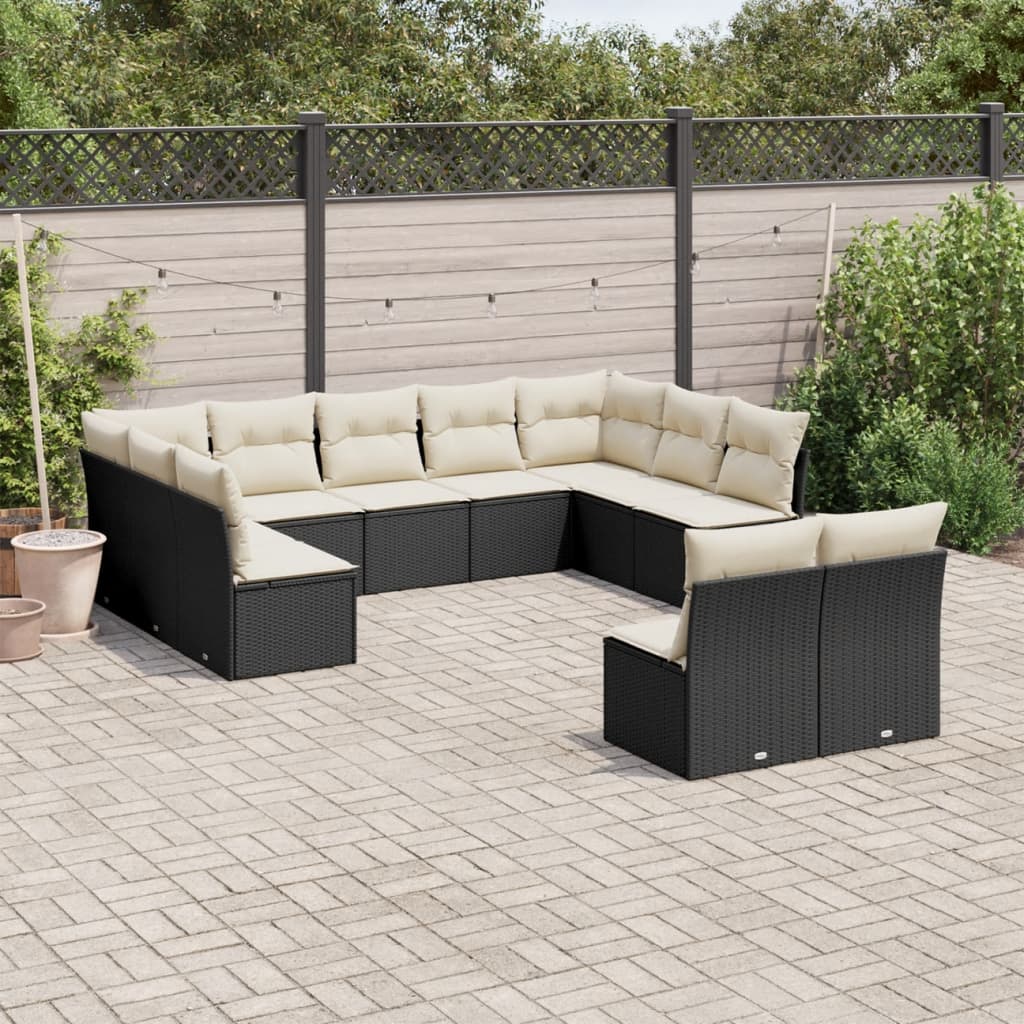 vidaXL Set Divani da Giardino 11 pz con Cuscini in Polyrattan Nero