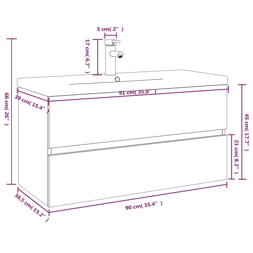 vidaXL Mobile Bagno Lavabo Integrato Rovere Marrone Legno Multistrato