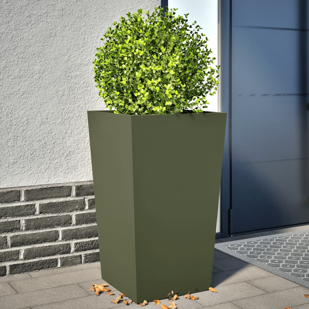 vidaXL Fioriere da Giardino 2 pz Verde Oliva 45x45x75 cm in Acciaio