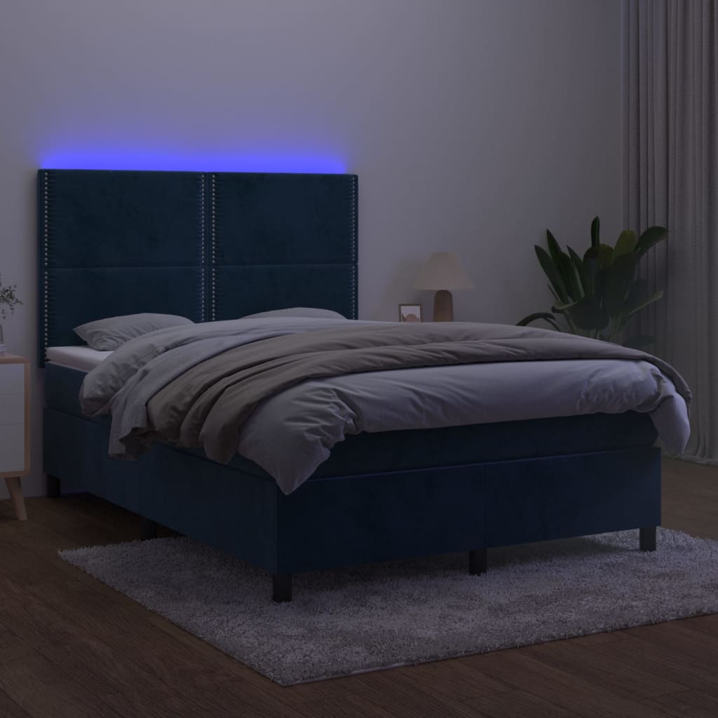 vidaXL Letto a Molle con Materasso e LED Blu Scuro 140x190 cm