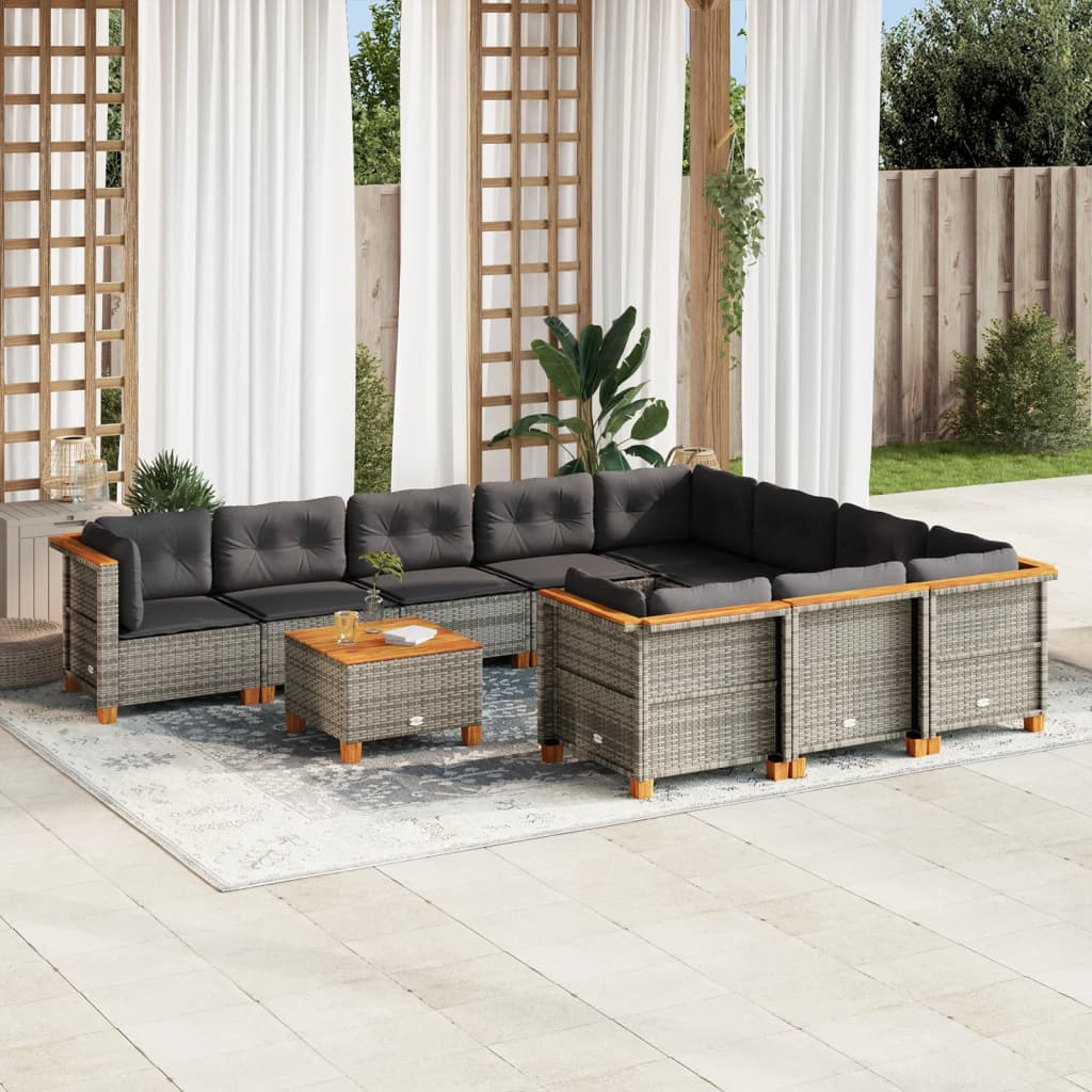 vidaXL Set Divani da Giardino 11 pz con Cuscini in Polyrattan Grigio