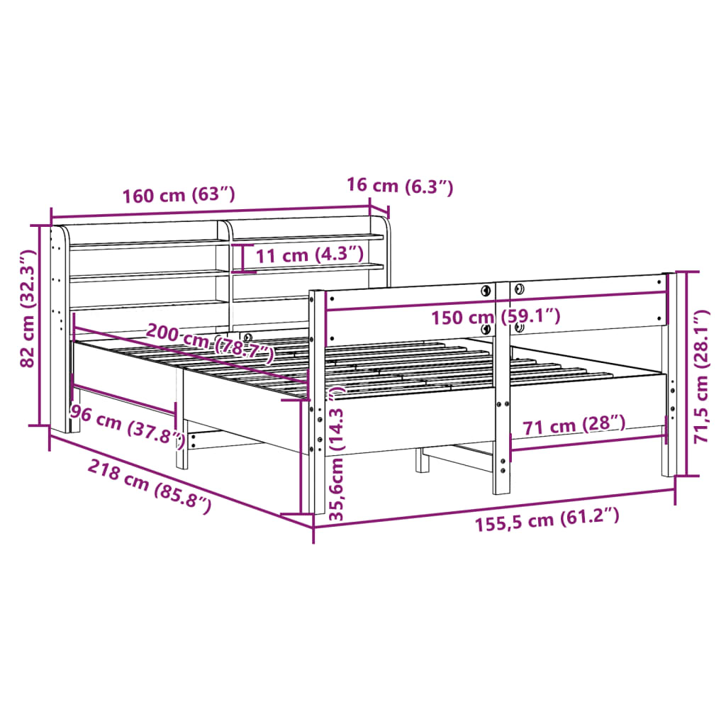 vidaXL Letto senza Materasso Bianco 150x200 cm Legno Massello di Pino