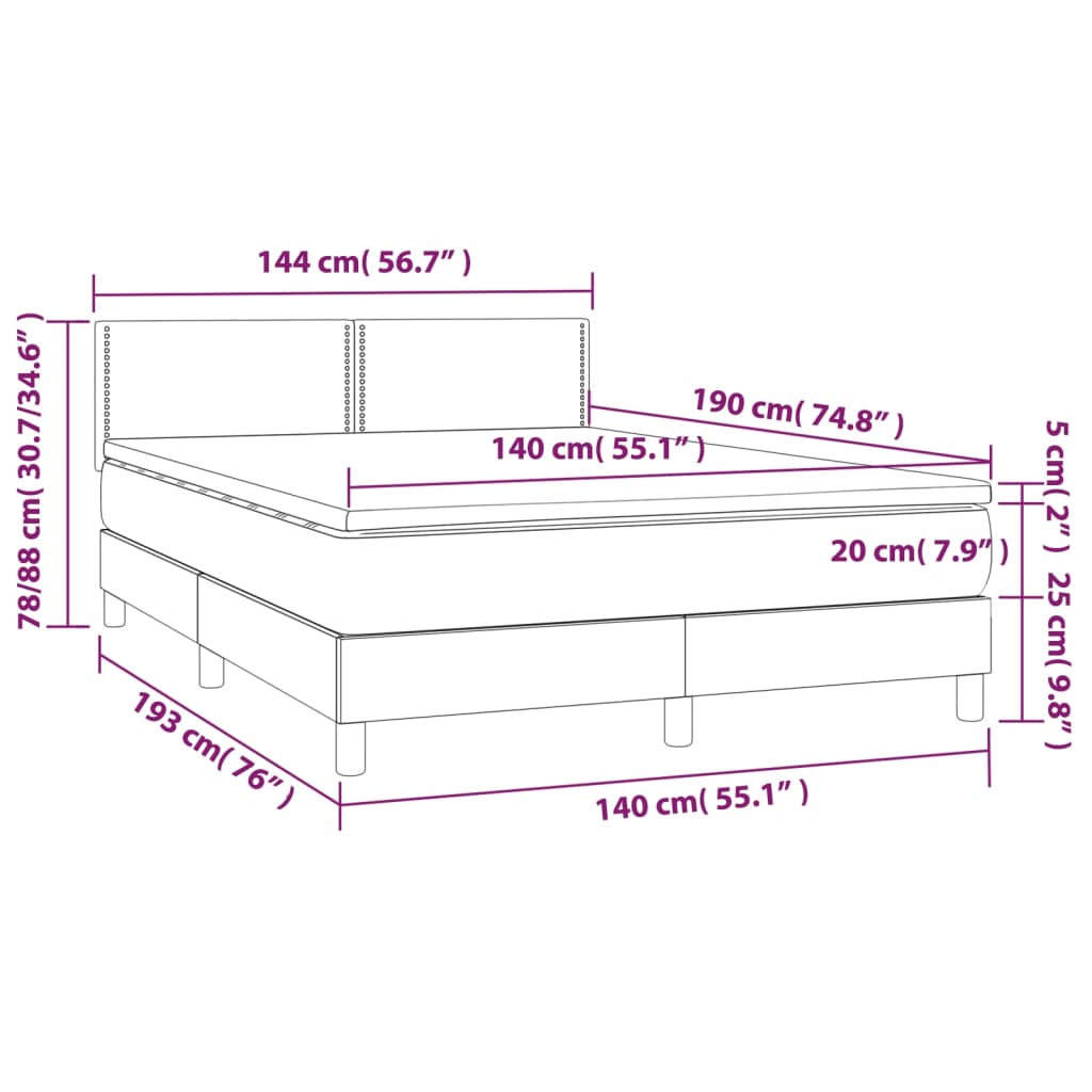 vidaXL Letto a Molle Materasso e LED Grigio Scuro 140x190cm in Tessuto