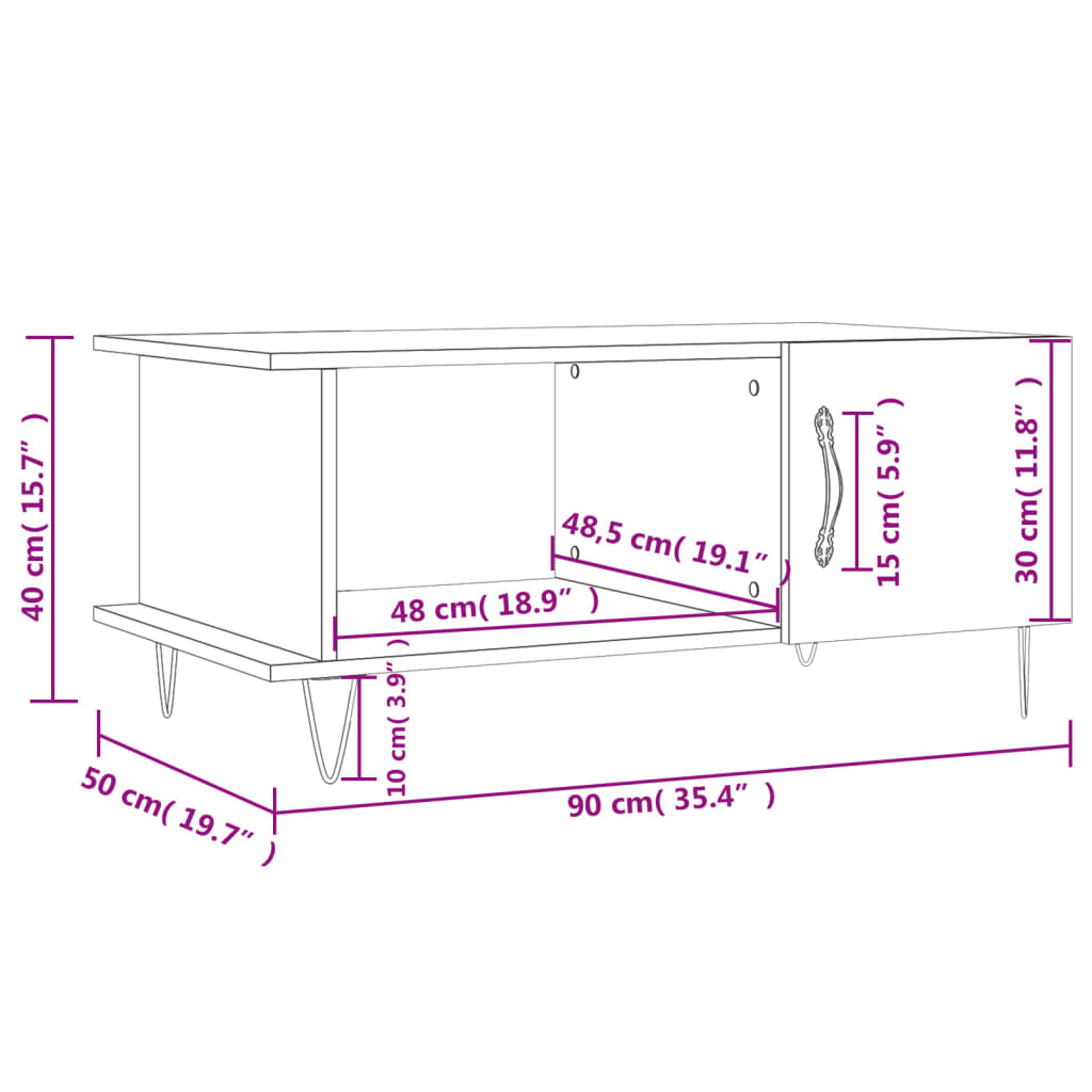 vidaXL Tavolino da Salotto Rovere Marrone 90x50x40cm Legno Multistrato