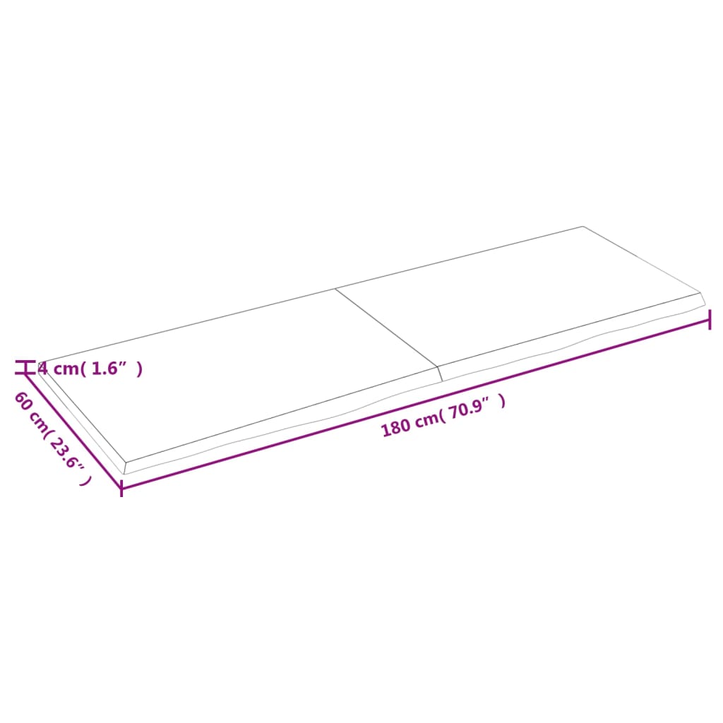 vidaXL Piano Bagno 180x60x(2-4) cm in Legno Massello Non Trattato