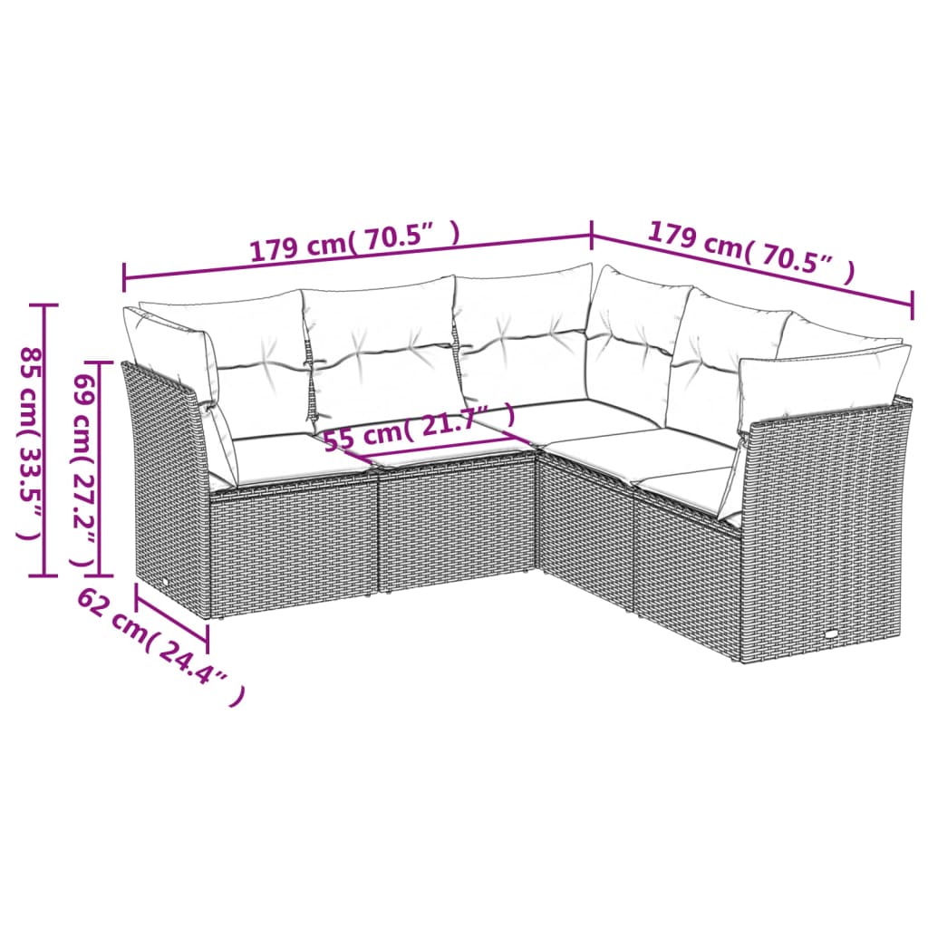 vidaXL Set Divano da Giardino 5 pz con Cuscini Beige in Polyrattan