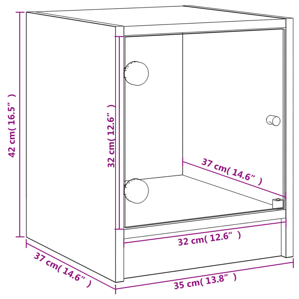 vidaXL Comodino con Anta in Vetro Rovere Fumo 35x37x42 cm