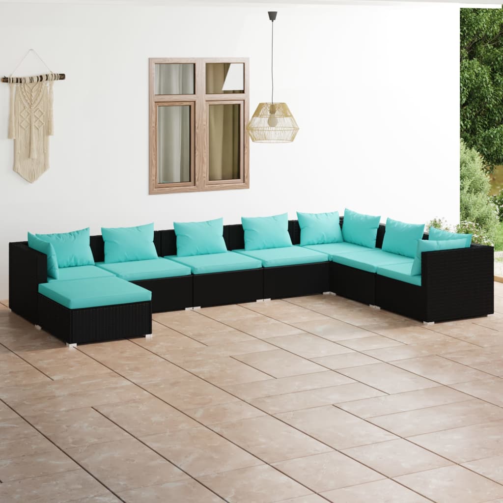 vidaXL Set Salotto da Giardino 8 pz con Cuscini in Polyrattan Nero