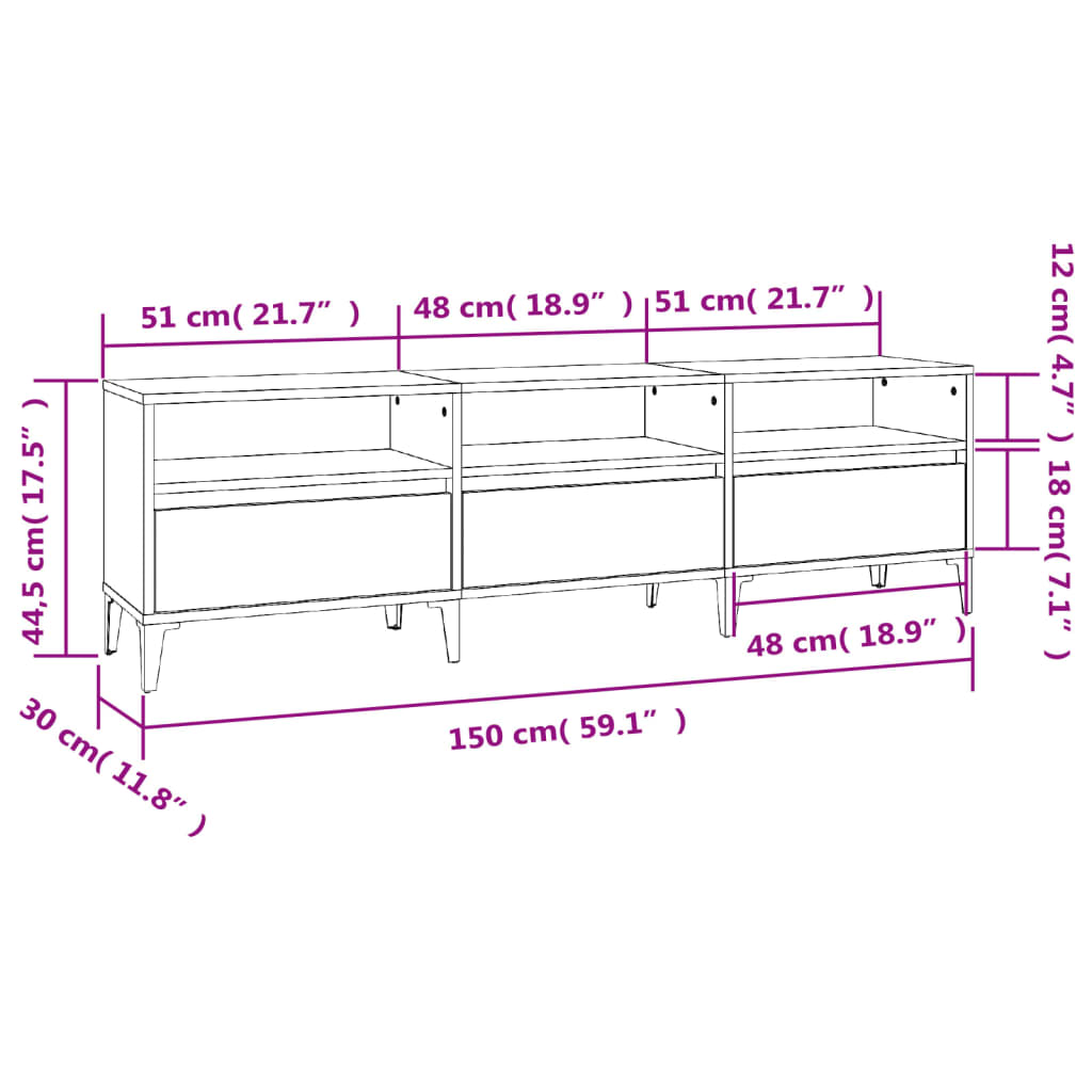 vidaXL Mobile Porta TV Bianco Lucido 150x30x44,5 cm Legno Multistrato