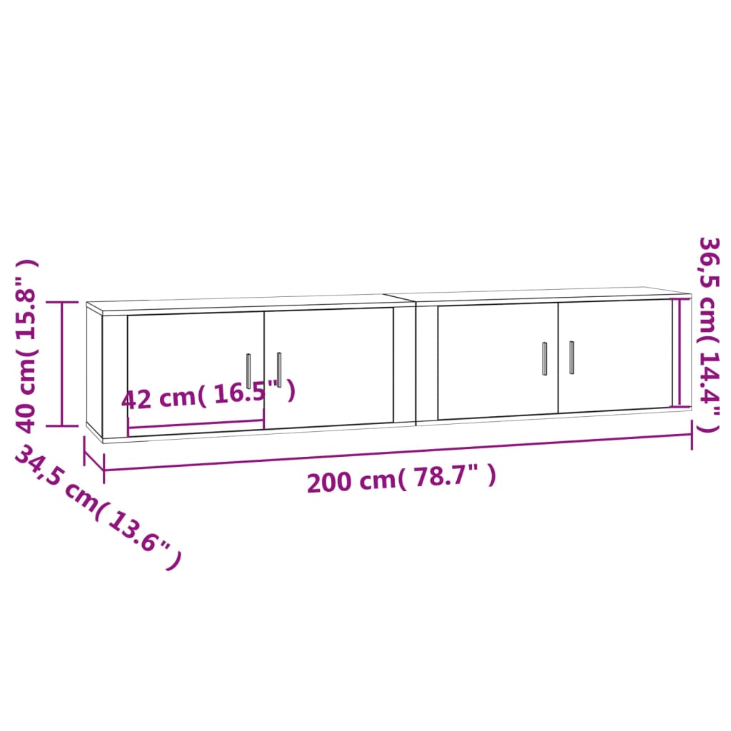 vidaXL Mobili Porta TV a Parete 2 pz Bianco Lucido 100x34,5x40 cm