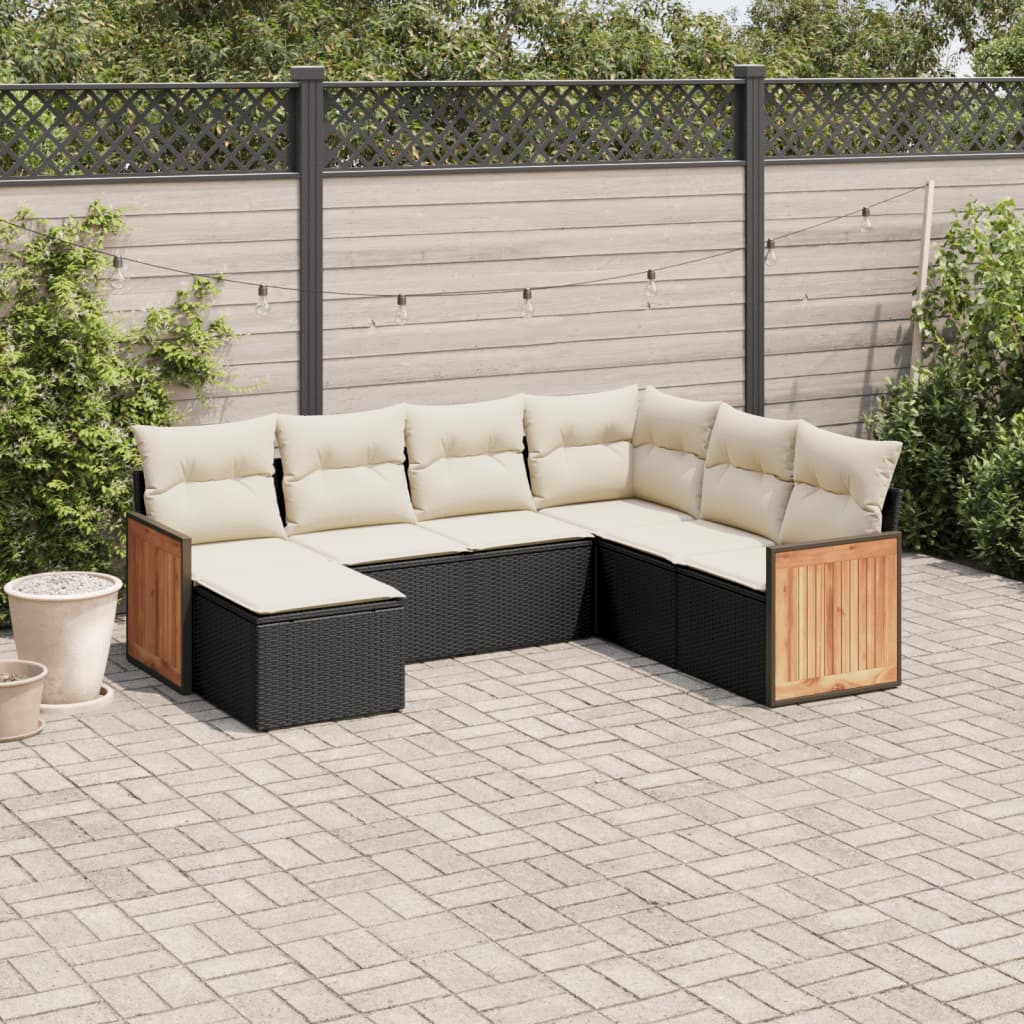 vidaXL Set Divani da Giardino con Cuscini 7pz Nero Polyrattan