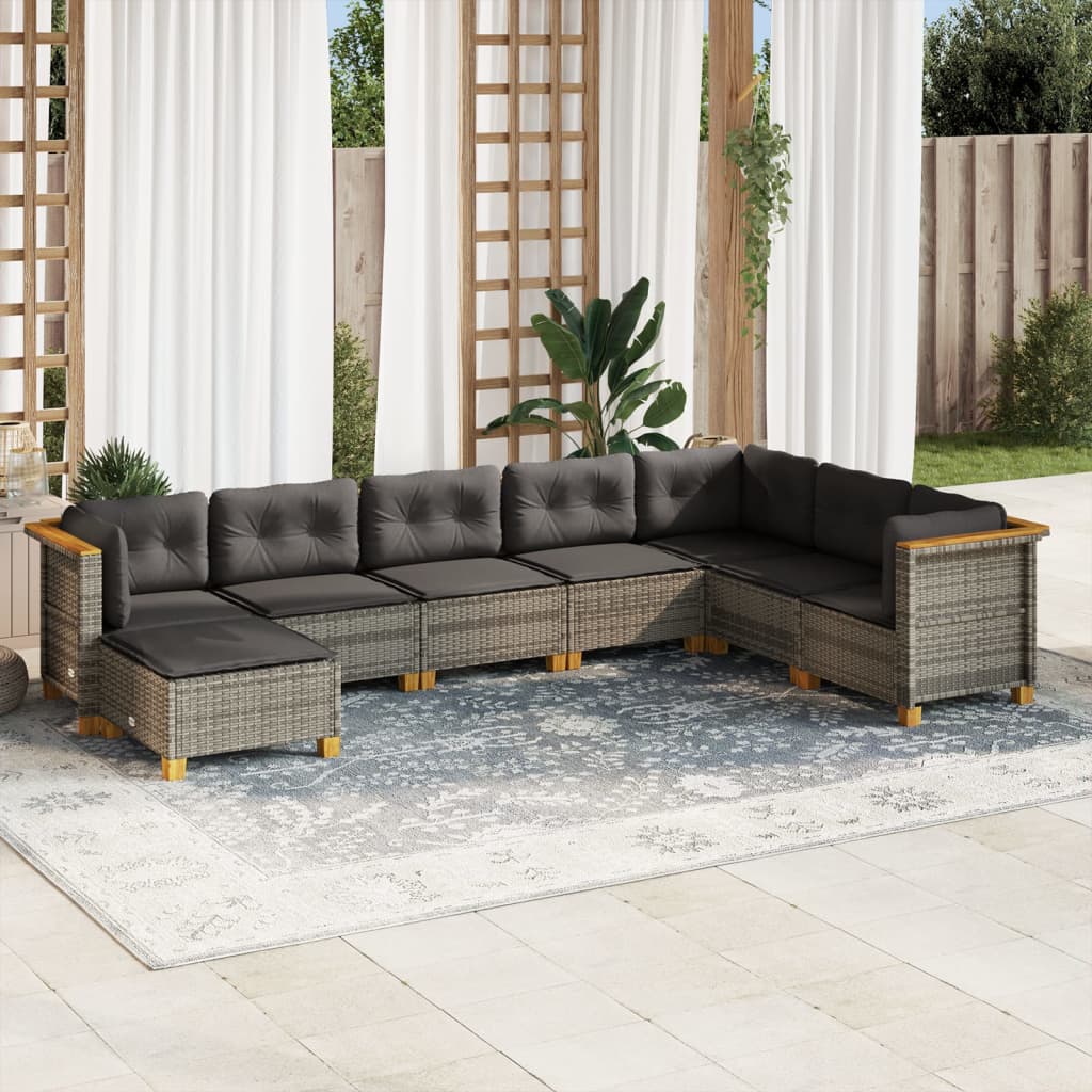 vidaXL Set Divano da Giardino 8 pz con Cuscini Grigio in Polyrattan