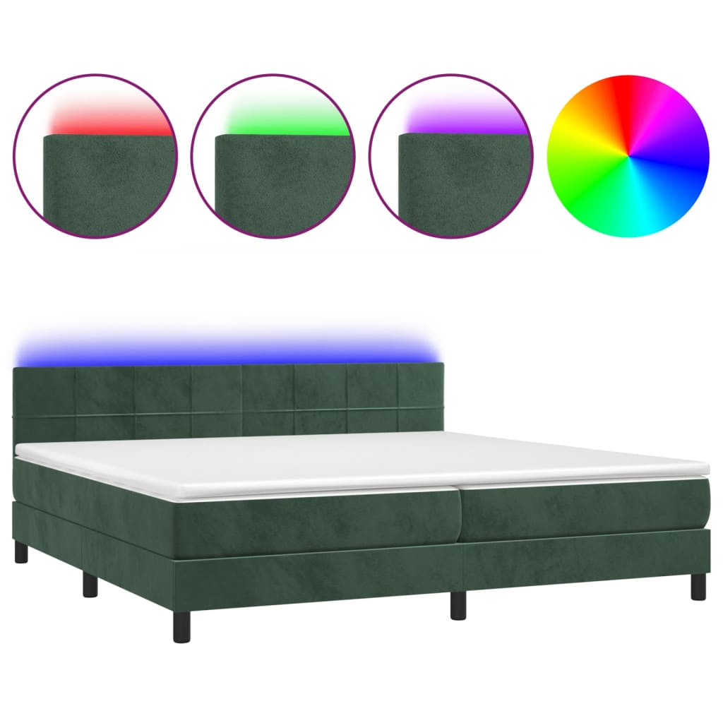 vidaXL Letto a Molle con Materasso e LED Verde Scuro 200x200cm Velluto