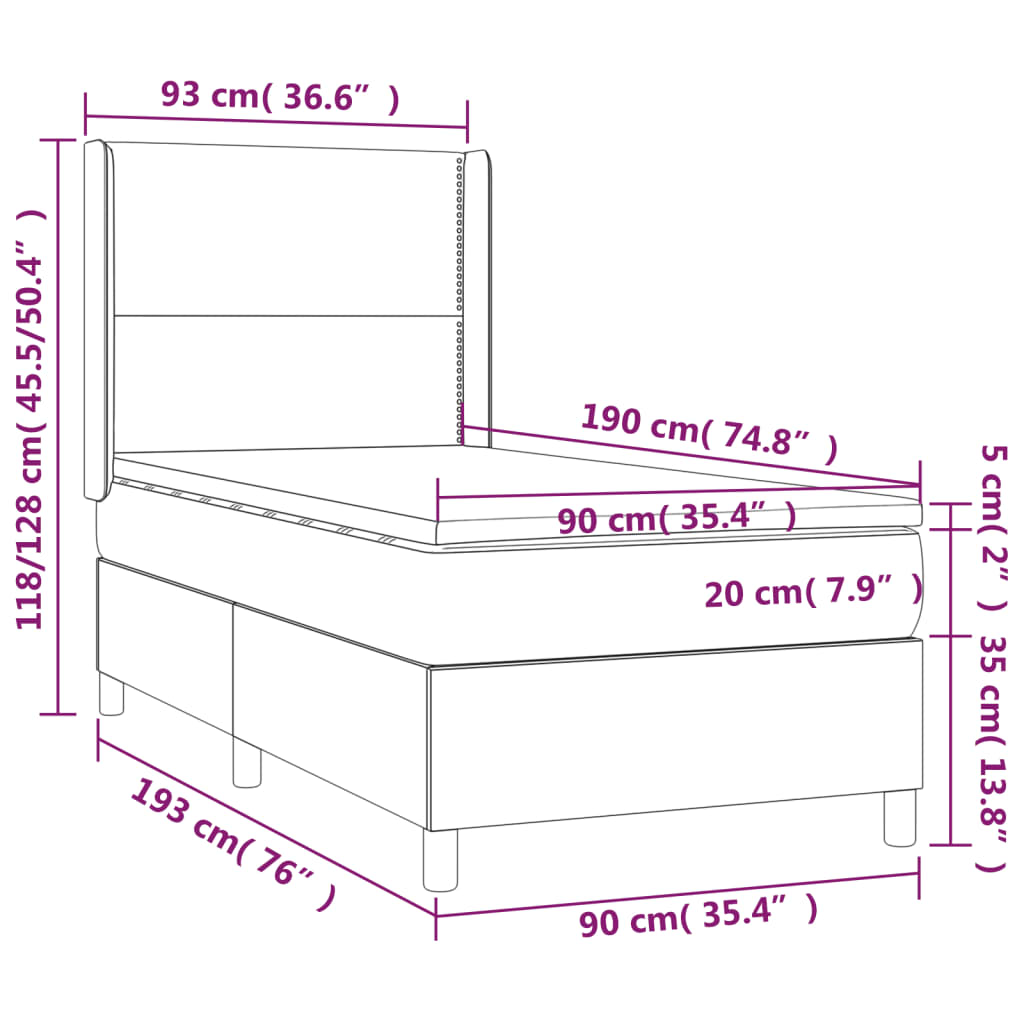 vidaXL Giroletto a Molle con Materasso Crema 90x190 cm in Tessuto