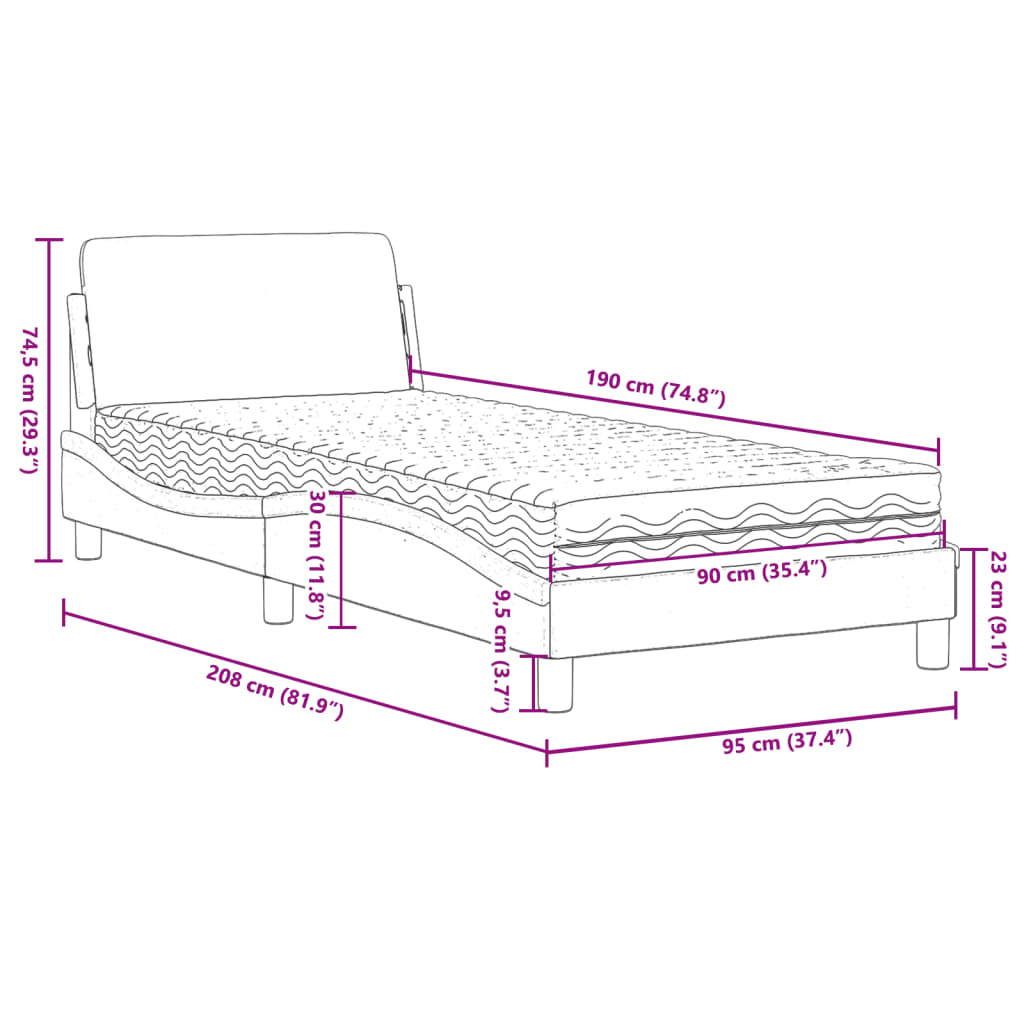 vidaXL Letto con Materasso Nero e Bianco 90x190 cm in Similpelle