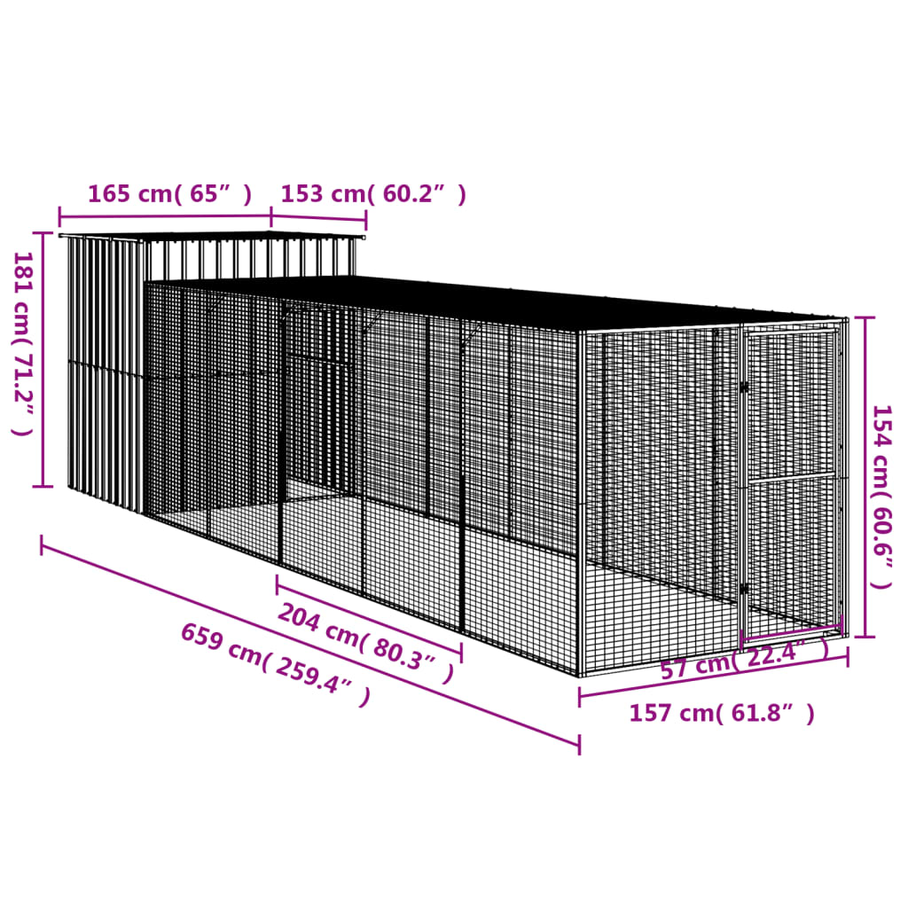 vidaXL Pollaio Area Corsa Grigio Chiaro 165x659x181 cm Acciaio Zincato