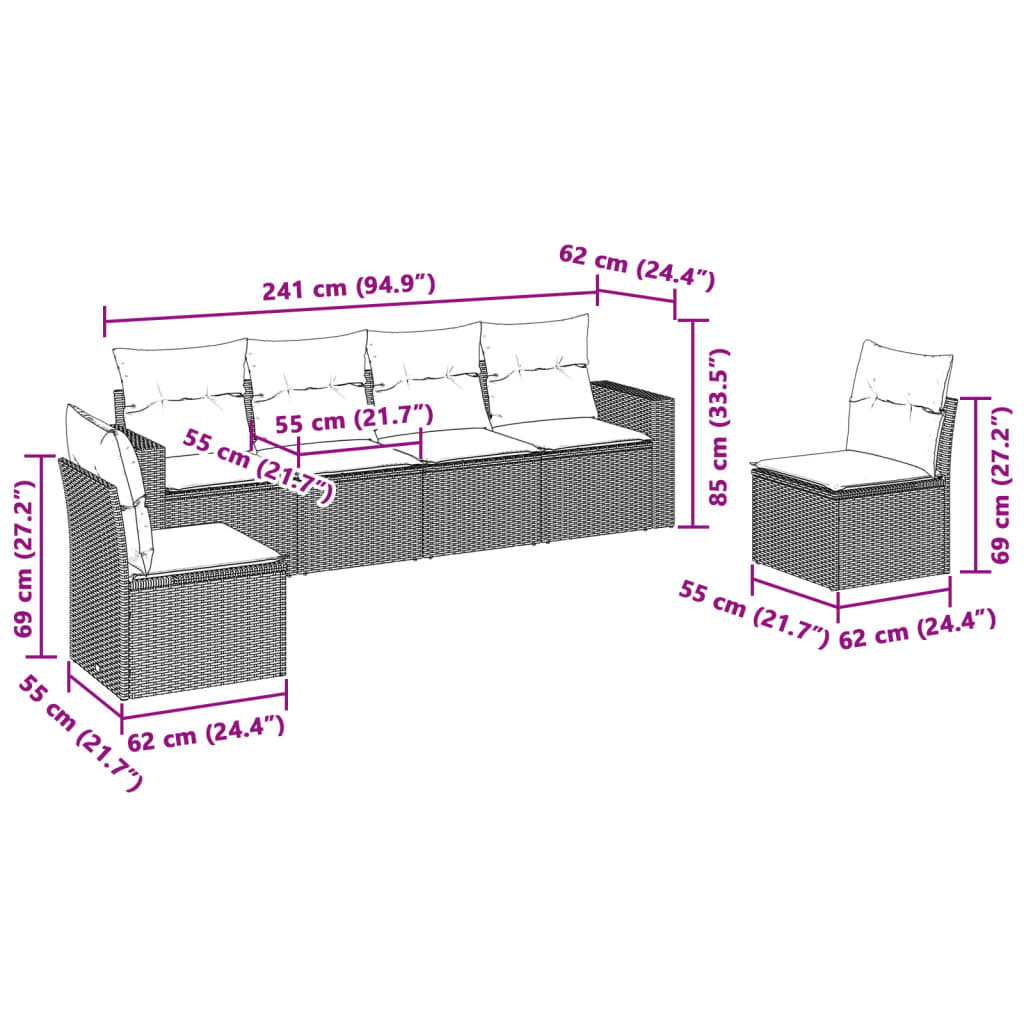 vidaXL Set Divano da Giardino 6pz con Cuscini Grigio Chiaro Polyrattan