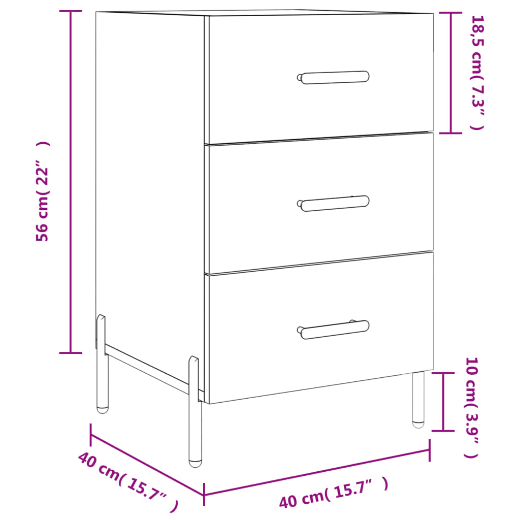 vidaXL Comodino Bianco Lucido 40x40x66 cm in Legno Multistrato