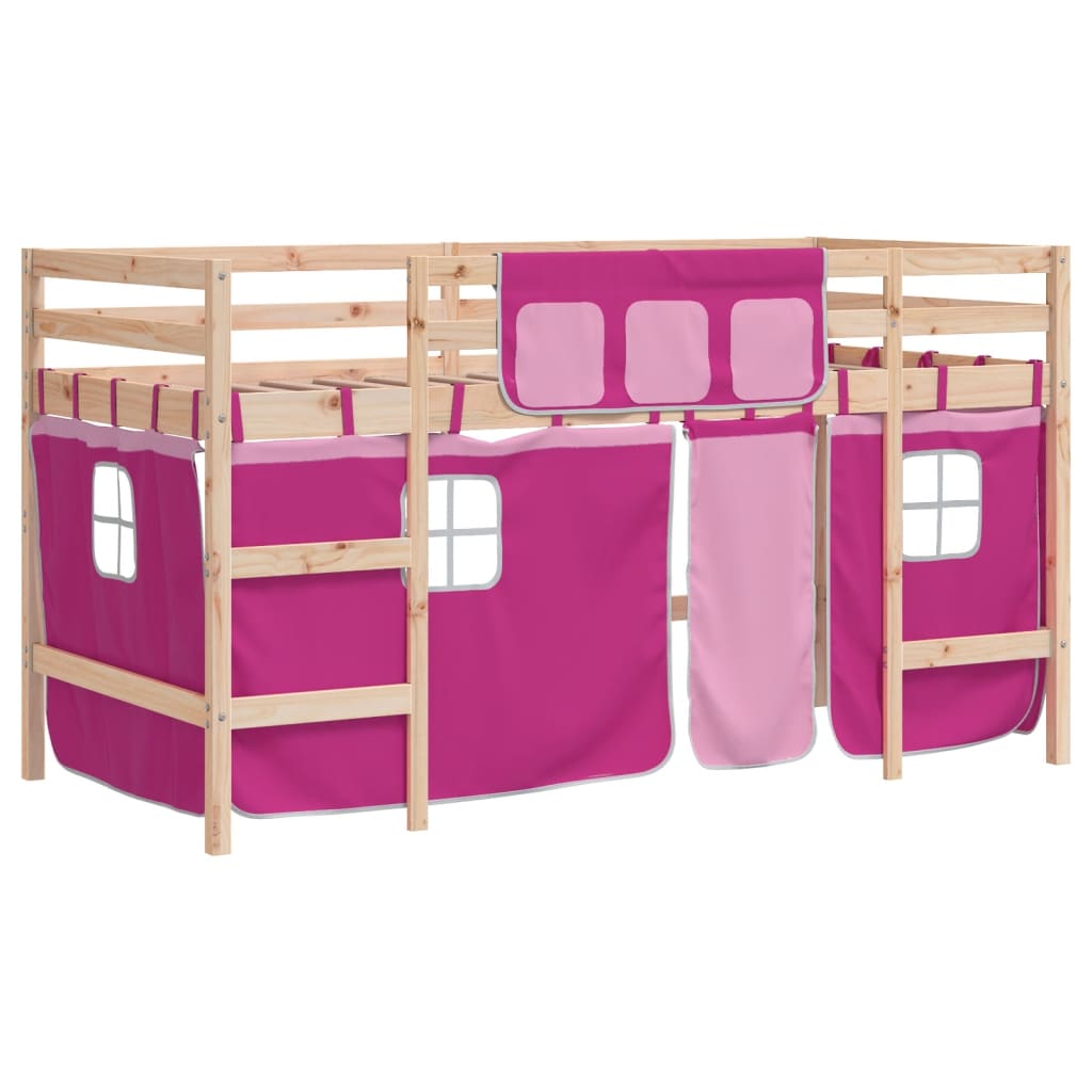 vidaXL Letto a Soppalco con Tende Bambini Rosa 90x200 cm Massello Pino