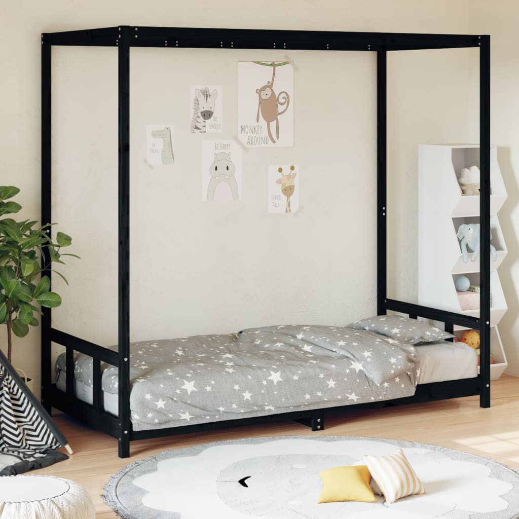 vidaXL Giroletto per Bambini Nero 90x190 cm in Legno Massello di Pino