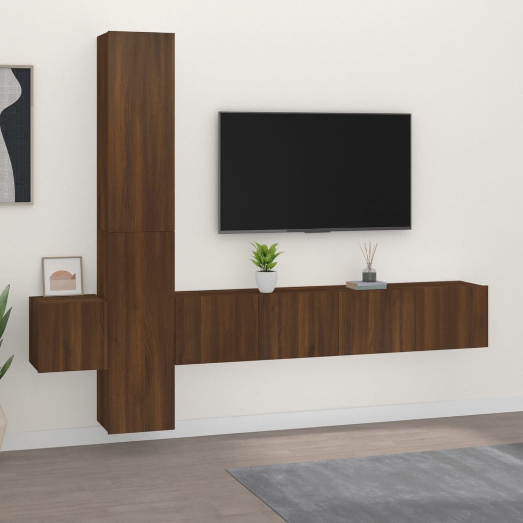 vidaXL Set di Mobili Porta TV 5 pz Rovere Marrone in Legno Multistrato