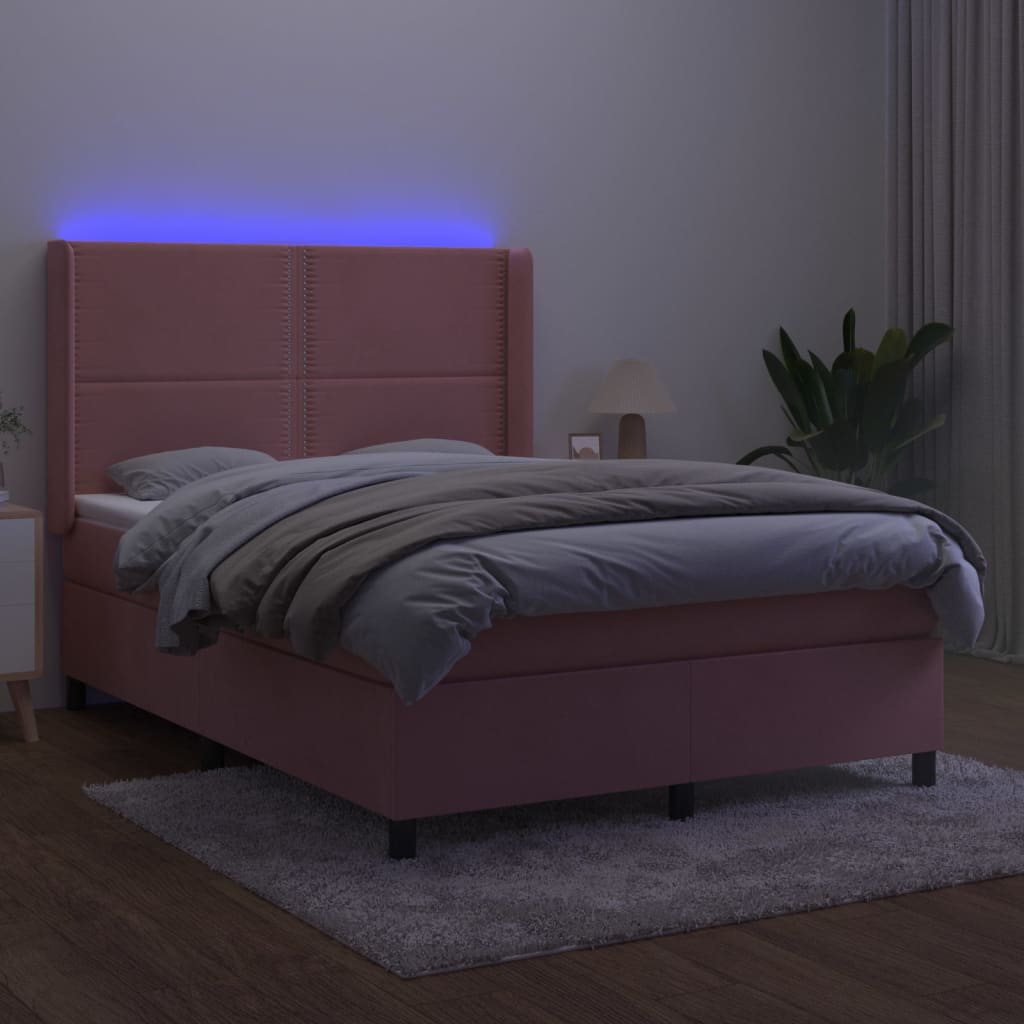 vidaXL Letto a Molle con Materasso e LED Rosa 140x200 cm in Velluto