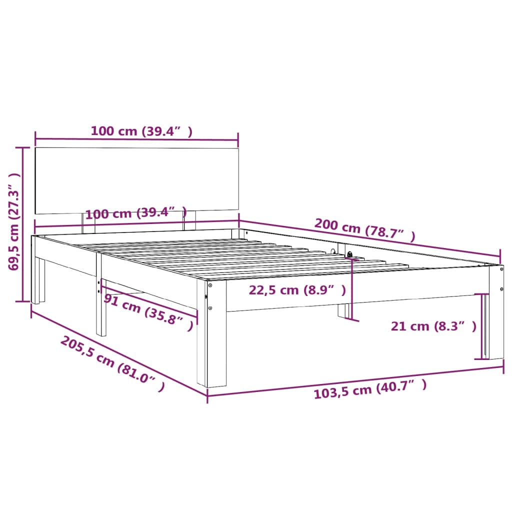 vidaXL Giroletto Marrone Ambra in Legno Massello di Pino 100x200 cm