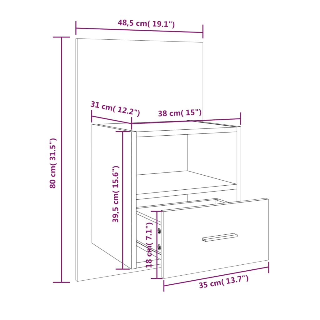 vidaXL Comodino a Muro Rovere Fumo