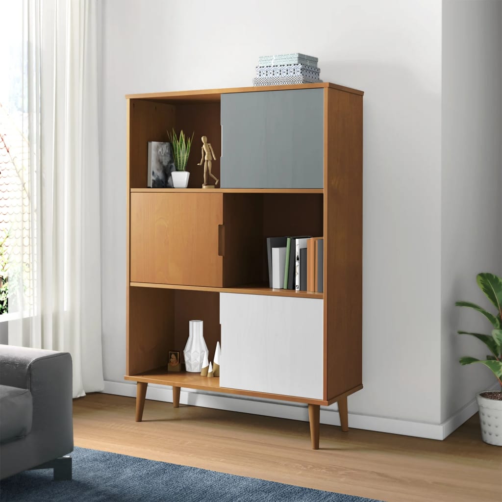 vidaXL Libreria MOLDE Marrone 90x35x133,5 cm in Legno Massello di Pino