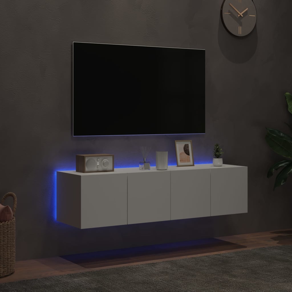 vidaXL Mobili TV a Parete con Luci LED 2pz Bianchi 60x35x31 cm