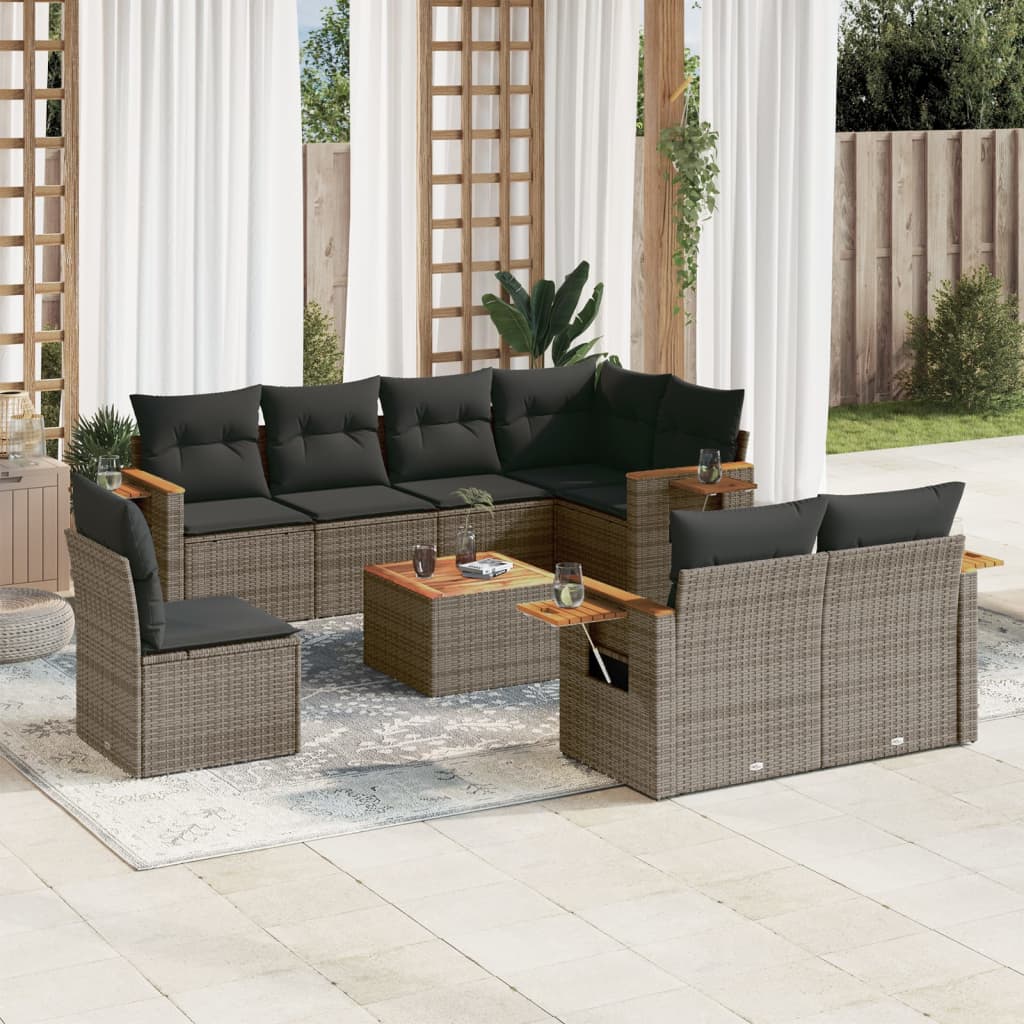 vidaXL Set Divano da Giardino 9 pz con Cuscini Grigio in Polyrattan