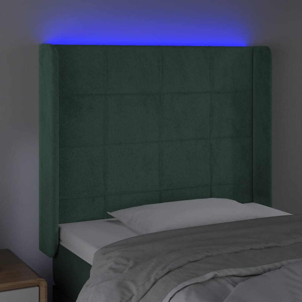 vidaXL Testiera a LED Verde Scuro 83x16x118/128 cm in Velluto