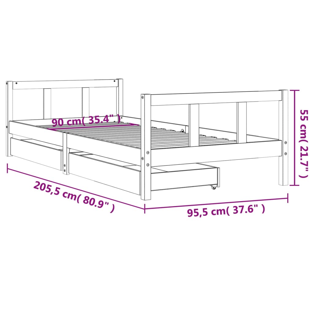 vidaXL Giroletto Bambini con Cassetti Bianco 90x200cm Massello di Pino