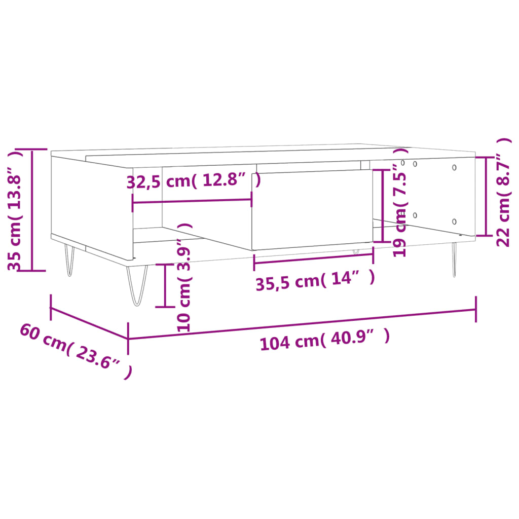 vidaXL Tavolino Salotto Rovere Marrone 104x60x35 cm Legno Multistrato