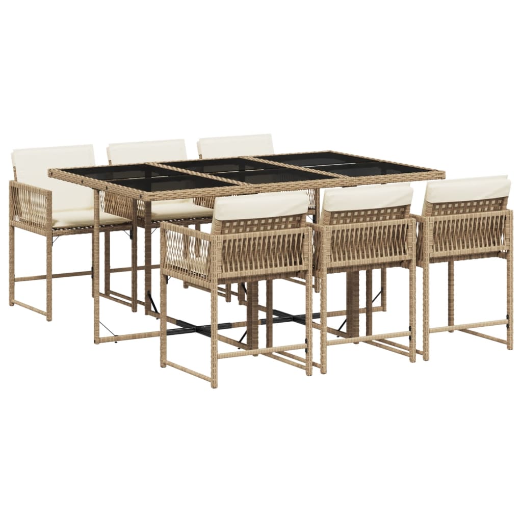 vidaXL Set da Pranzo da Giardino 7 pz con Cuscini Beige in Polyrattan