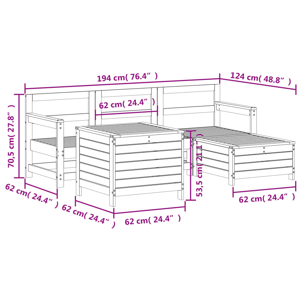 vidaXL Set Divani da Giardino 5 pz in Legno Impregnato di Pino