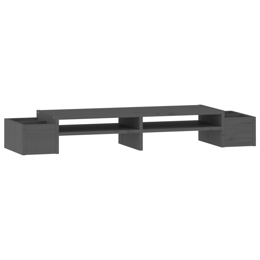 vidaXL Supporto per Monitor Grigio100x27,5x15cm Legno Massello di Pino