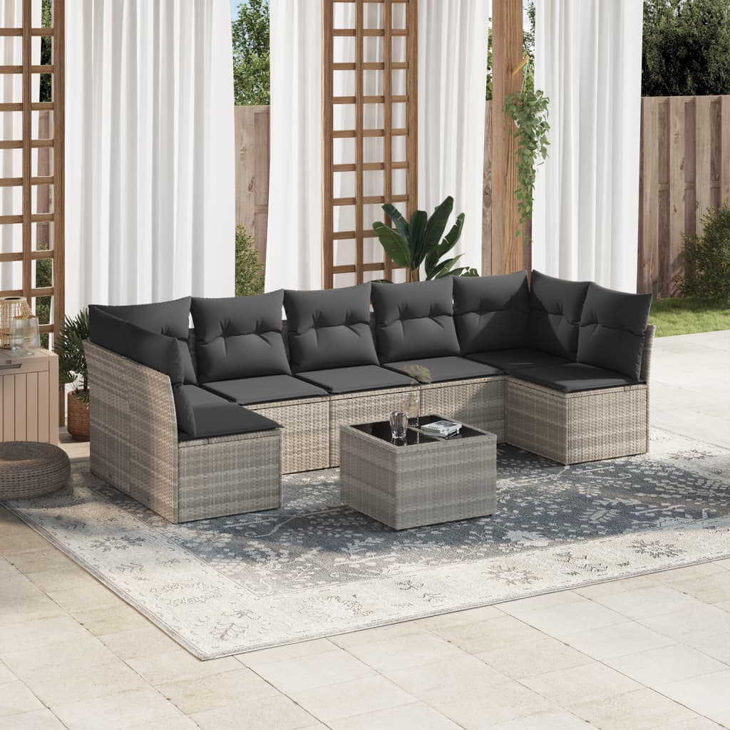 vidaXL Set Divano da Giardino 8pz con Cuscini Grigio Chiaro Polyrattan