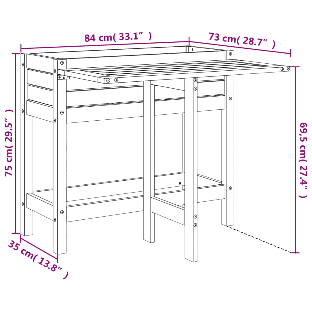 vidaxL Fioriera da Giardino Piano Pieghevole Ambra Legno Massello Pino