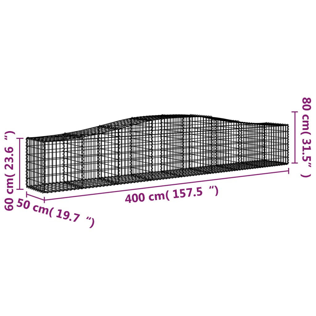 vidaXL Cesti Gabbioni ad Arco 5 pz 400x50x60/80 cm Ferro Zincato