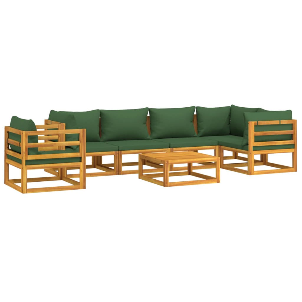 vidaXL Set Salotto da Giardino 7pz con Cuscini Verdi in Legno Massello