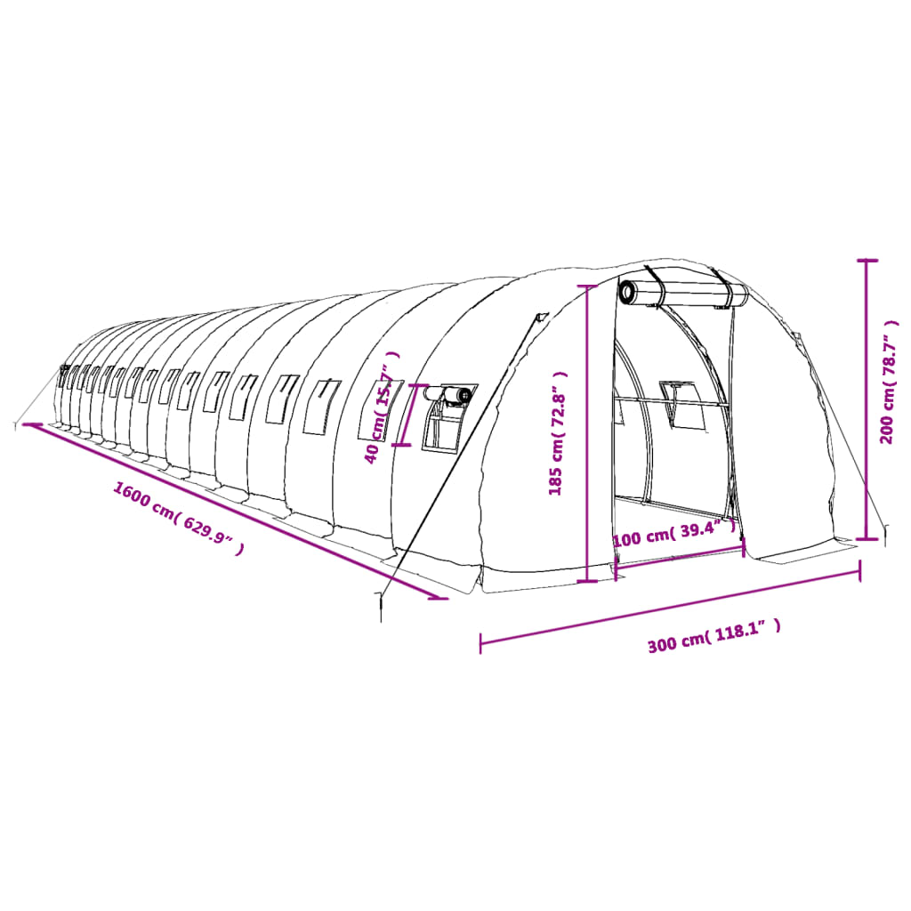 vidaXL Serra con Telaio in Acciaio Verde 48 m² 16x3x2 m