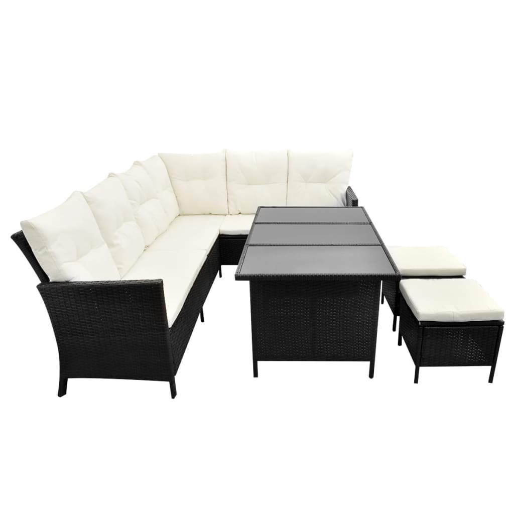 vidaXL Set Divani da Giardino 4 pz con Cuscini in Polyrattan Nero